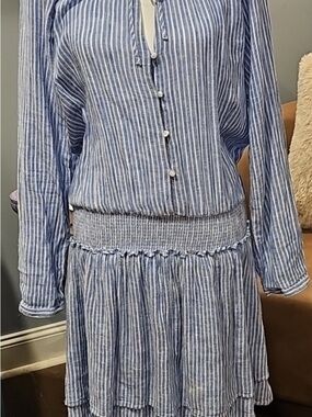 Rails azure blue  Striped Smocked-Waist Women's Dress size large